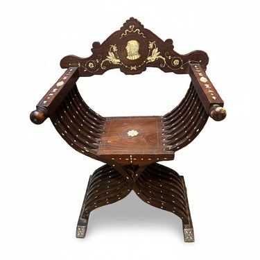 Sitial Savonarola español nogal y hueso circa 1900 Bucarest Art & Antiques
