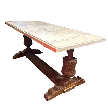 Mesa italiana finales s.XIX madera tallada y cubierta mármol de carrara Consignación