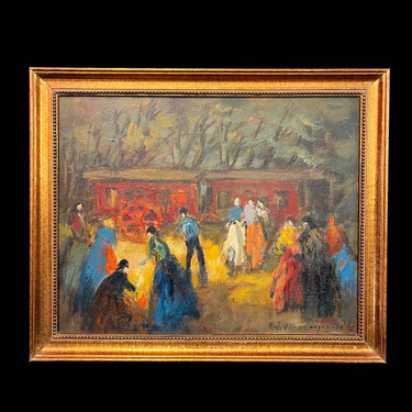 Raúl Ulloa Burgos - Óleo sobre tela y madera ‘Feria Itinerante’ Bucarest Art & Antiques