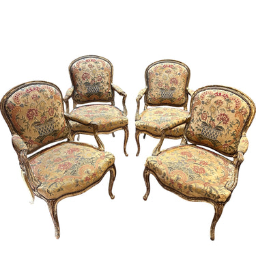 Cuarteto de sillones franceses Luis XV tapiz petit-point circa 1900 Bucarest Art & Antiques