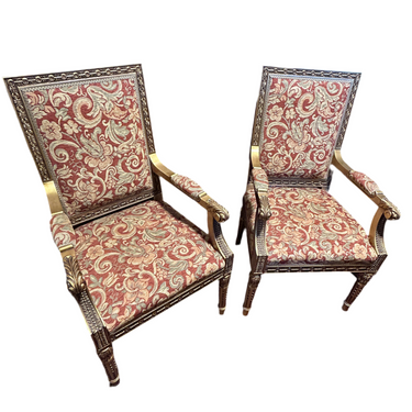 Pareja de sillones franceses Luis XVI bordado rojo Petit Point Bucarest Art & Antiques