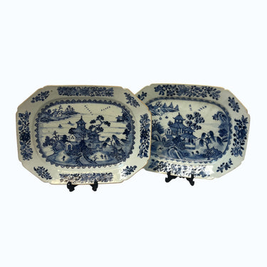 Par de platos octogonales chinos de porcelana Compañía de Indias s.XIX Bucarest Art & Antiques