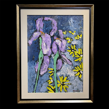 Vittorio Queirolo - Acrílico sobre cartón 'Lirios lilas y margaritas' Bucarest Art & Antiques