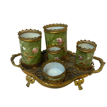 Juego de tocador para fumador en porcelana con montura de pomponne inicio s.XX Bucarest Art & Antiques