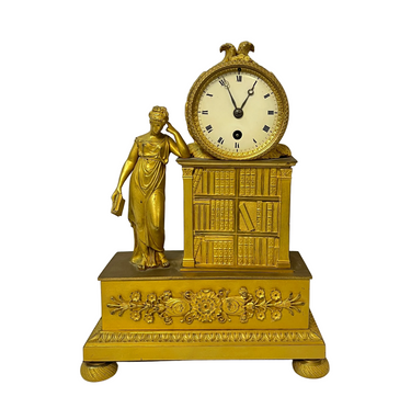 Reloj Pendulette francés bronce Ormolú 'Alegoría a la Sabiduría' estilo neoclásico s.XIX Bucarest Art & Antiques