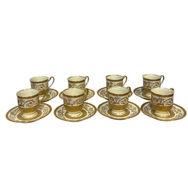 Juego de tazas de café porcelana para ocho Warrin Bavaria dorado con blanco Bucarest Art & Antiques