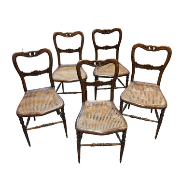 Juego de 5 sillas francesas diseño de autor s.XIX roble pintadas a mano cané Bucarest Art & Antiques