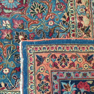 Alfombra persa anudada a mano diseño Floral azul 385x275cm. Bucarest Art Gallery