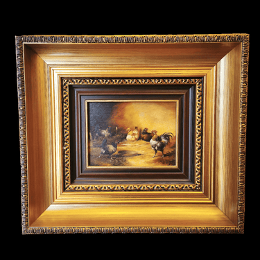 Aristodemo Lattanzi Villela - Oleo sobre madera “Gallinas de corral” Bucarest Art & Antiques