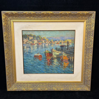 Arturo Pacheco Altamirano - Óleo sobre madera ‘Botes y reflejos’ Bucarest Art & Antiques