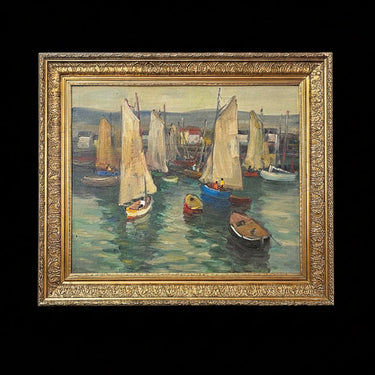 Arturo Pacheco Altamirano - Óleo sobre tela ‘Veleros en el muelle’ Bucarest Art & Antiques