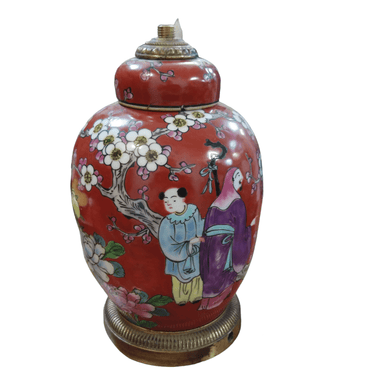 Base de lámpara de porcelana china pintada a mano 'jardín' Bucarest Art Gallery
