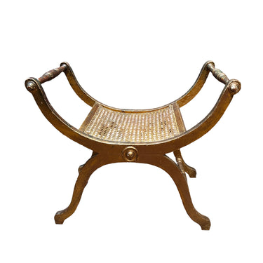 Taburete curul francés Luis XVI madera tallada y canné s.XIX Bucarest Art & Antiques