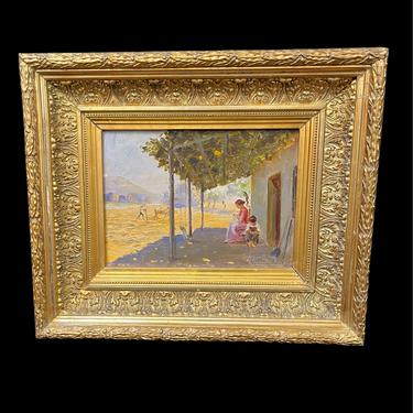 Benito Rebolledo - Óleo sobre cartón ‘Tarde bajo la sombra’ Bucarest Art & Antiques