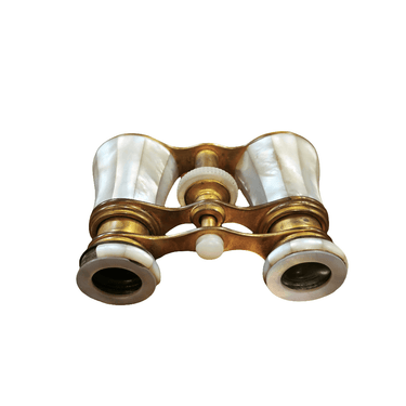 Binoculares alemanes Optiker Ruhnke de nácar blanco y metal dorado Bucarest Art & Antiques