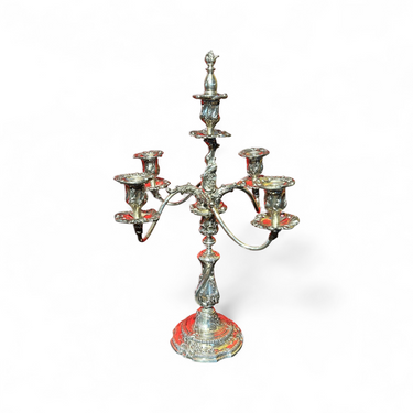 Foto de presentación mejorada — Candelabro de una y cinco luces de plaqué inglés Reed & Barton estilo barroco fines s.XIX