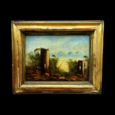 Foto de presentación mejorada — Anónimo - Óleo sobre tablilla 'Paisaje y casa'