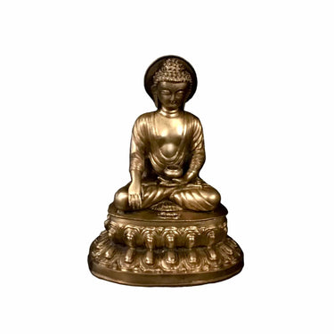 Buda de bronce sentado en flor de loto origen tibetano Bucarest Art Gallery