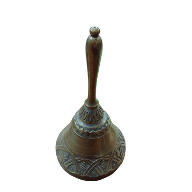 Campana de bronce con relieves geométricos y mango torneado. Bucarest Art Gallery