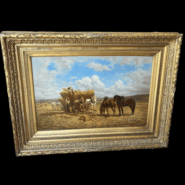 Charles Coumont - Óleo sobre tela 'Paisaje de campo con caballos' Bucarest Art & Antiques