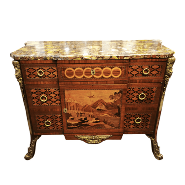 Cómoda francesa estilo Transición marquetería y bronces s.XIX Bucarest Art & Antiques