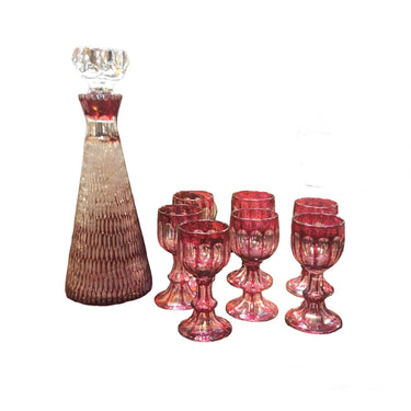 Conjunto de Botella y copas Cristal tallado rojo Bucarest Art Gallery