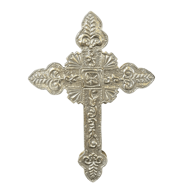 Crucifijo enchapado en plata 950 repujado de bellos relieves Bucarest Art & Antiques