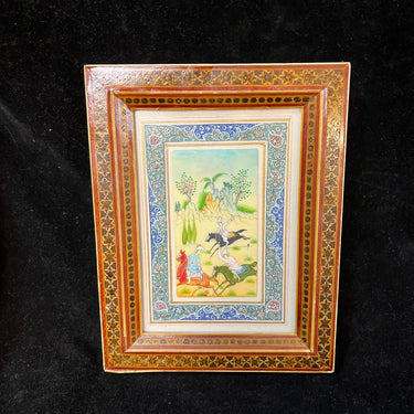 Cuadro Indo-Persa miniatura marfilina pintada a mano ‘Jinetes jugando polo’ Bucarest Art & Antiques