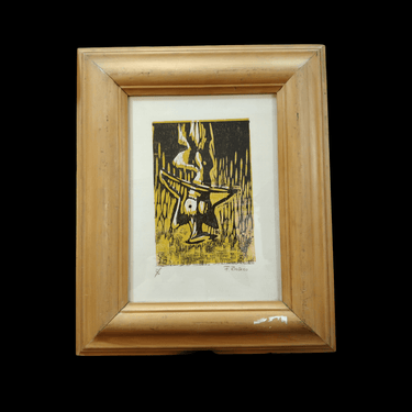 F. Rioseco - Grabado seriado figura invertida en amarillo | Bucarest Art Gallery Bucarest Art & Antiques