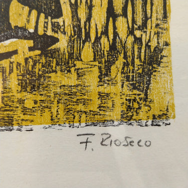 F. Rioseco - Grabado seriado figura invertida en amarillo Bucarest Art Gallery