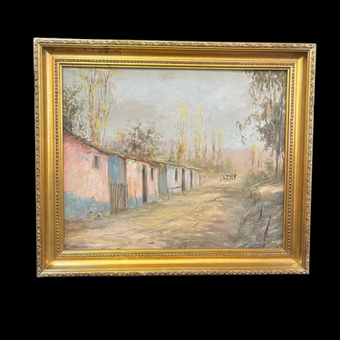 Fernando Tortorelo - Óleo sobre cartón 'Casas junto al camino' Bucarest Art & Antiques