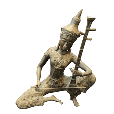 Figura tailandesa bronce mujer con instrumento Bucarest Art & Antiques