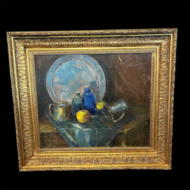 Firma Ilegible - Óleo sobre tela ‘Bodegón limones y plaqué’ Bucarest Art & Antiques