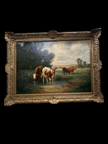 G. Brasseur - Óleo sobre tela ‘Vacas pastando’ Bucarest Art & Antiques