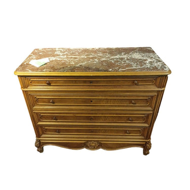 Gran Cómoda Antigua Provenzal de nogal cuatro cajones bajo mármol Bucarest Art & Antiques
