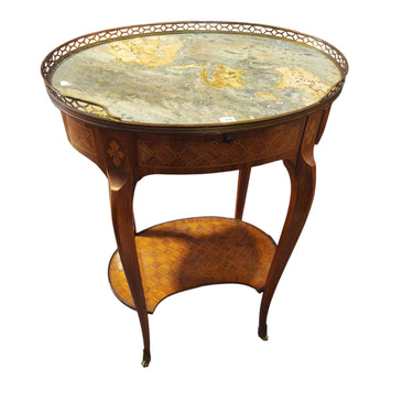 Guéridon de madera marqueteada con mármol estilo Transición Bucarest Art & Antiques