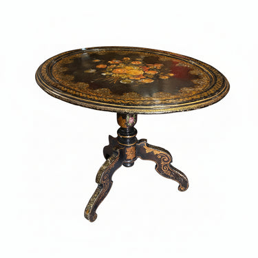 Guéridon trípode ovalado Napoleón III con decoración burgauté mediados s.XIX Bucarest Art & Antiques