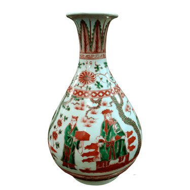 Jarrón porcelana china 'escena en jardín en verde y rojo' | Bucarest Art Gallery Bucarest Art & Antiques