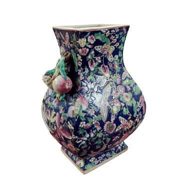 Jarrón porcelana china Famille Noir s.XIX mariposas y granadas Bucarest Art & Antiques