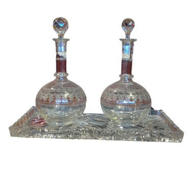 Juego de cristal licoreras muselina en bandeja tallada Bucarest Art & Antiques