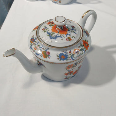 Juego de servir de té porcelana francesa Limoges 'flores azules y naranjas' Bucarest Art Gallery