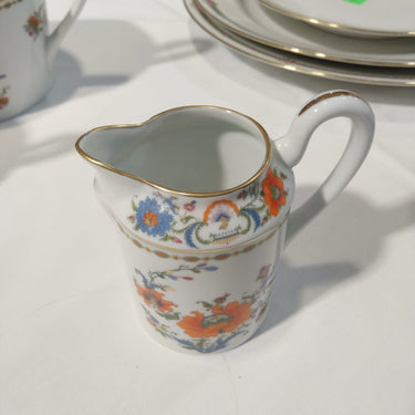 Juego de servir de té porcelana francesa Limoges 'flores azules y naranjas' Bucarest Art Gallery
