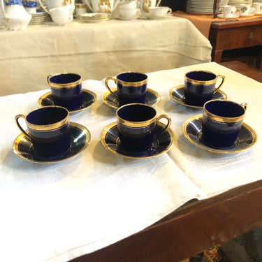 Juego de tazas de café Limoges azul y dorado Bucarest Art Gallery