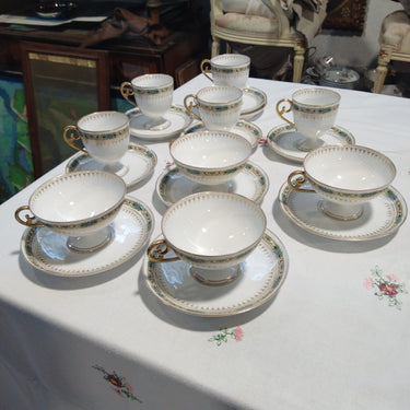 Juego de tazas de té y café de porcelana francesa Limoges 'curvas doradas' Bucarest Art Gallery