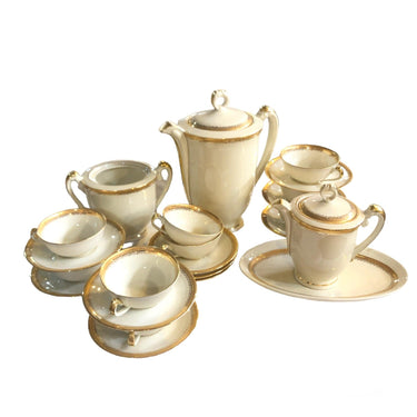 Juego de té porcelana Limoges color crema y dorado Bucarest Art Gallery