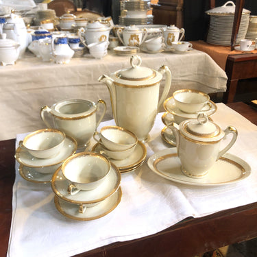 Juego de té porcelana Limoges color crema y dorado Bucarest Art Gallery