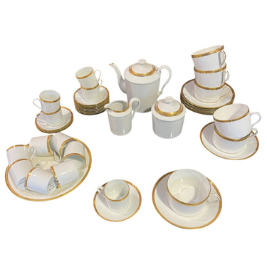 Juego de té y café 6 personas porcelana francesa Limoges borde guirnalda dorada Bucarest Art & Antiques