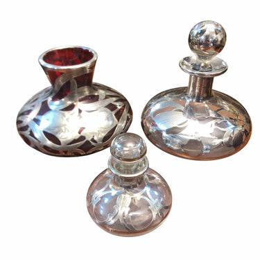 Juego de Tocador en Cristal y Plata Art Nouveau circa 1900 de Plata