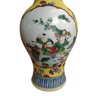 Juego jarrones porcelana china Famille Jaune 'Escenas de jardín' Bucarest Art Gallery