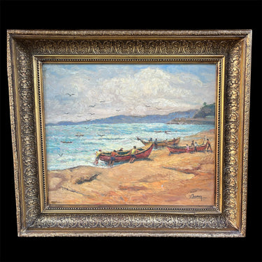 Ladislao Cheney - Óleo sobre cartón ‘Costa y Pescadores’ 1949 Bucarest Art & Antiques